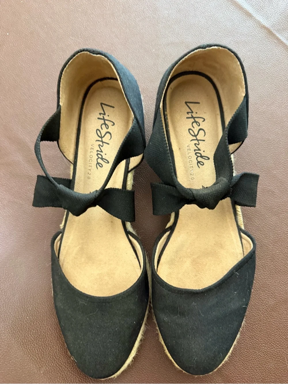 Life Stride Black Espadrille Wedge Flats with Crisscross Straps